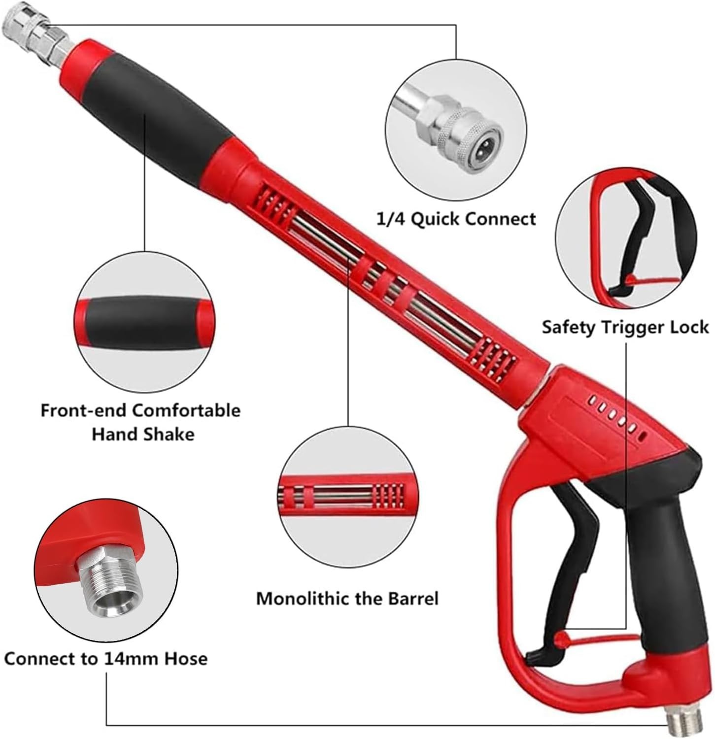 Heavy-Duty Pressure Washer Gun with 30-Degree Curved Rod & Quick Connect Fitting