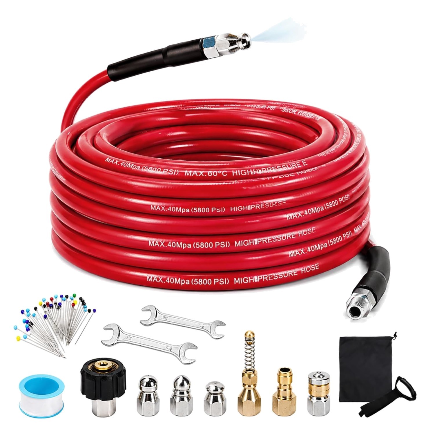 NIFUAL Sewer Jetter Kit for Pressure Washer,50Ft 5800PSI Pressure Drain Cleaner