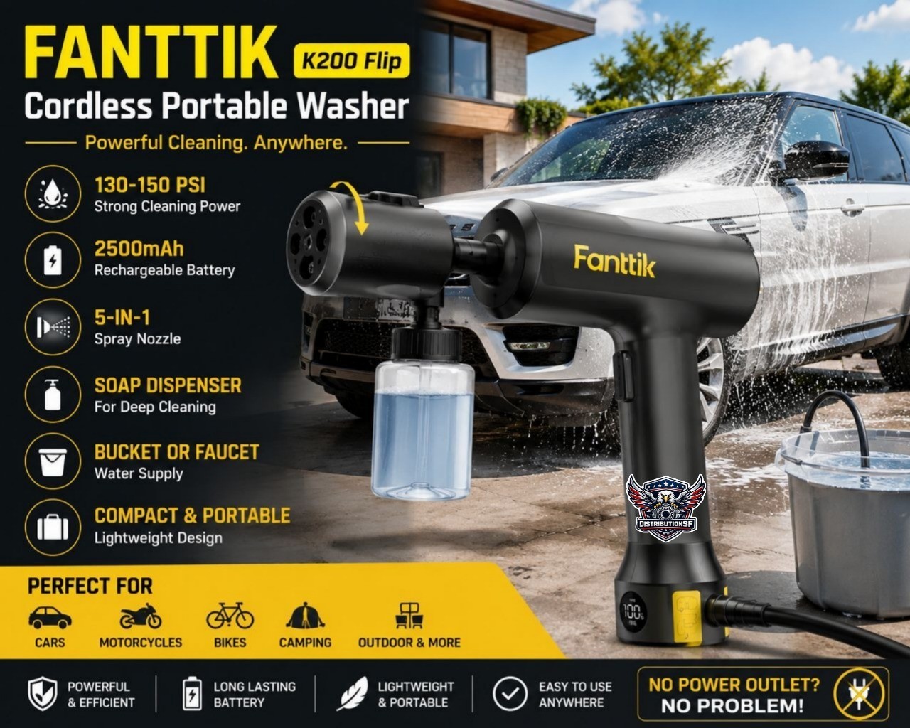 Fanttik K200 Flip Cordless Portable Washer 150 PSI Rechargeable Pressure Cleaner
