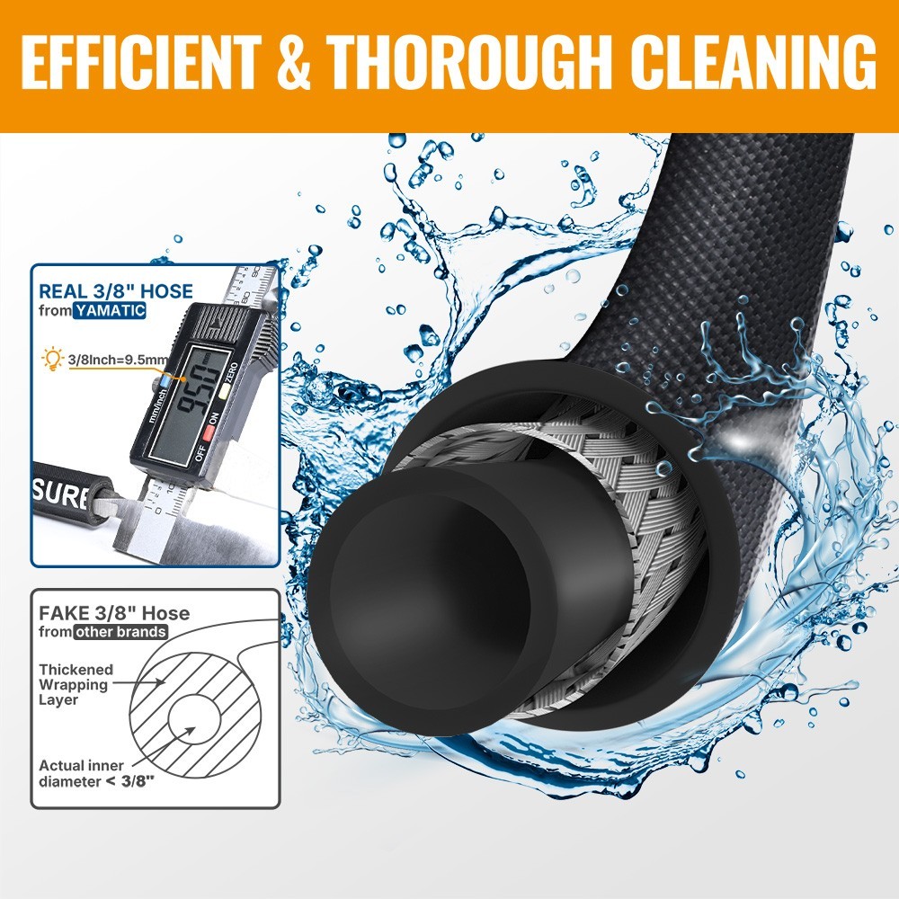 YAMATIC 4200 psi 3/8″ Pressure Washer Hose Rubber for Hot/Cold Water