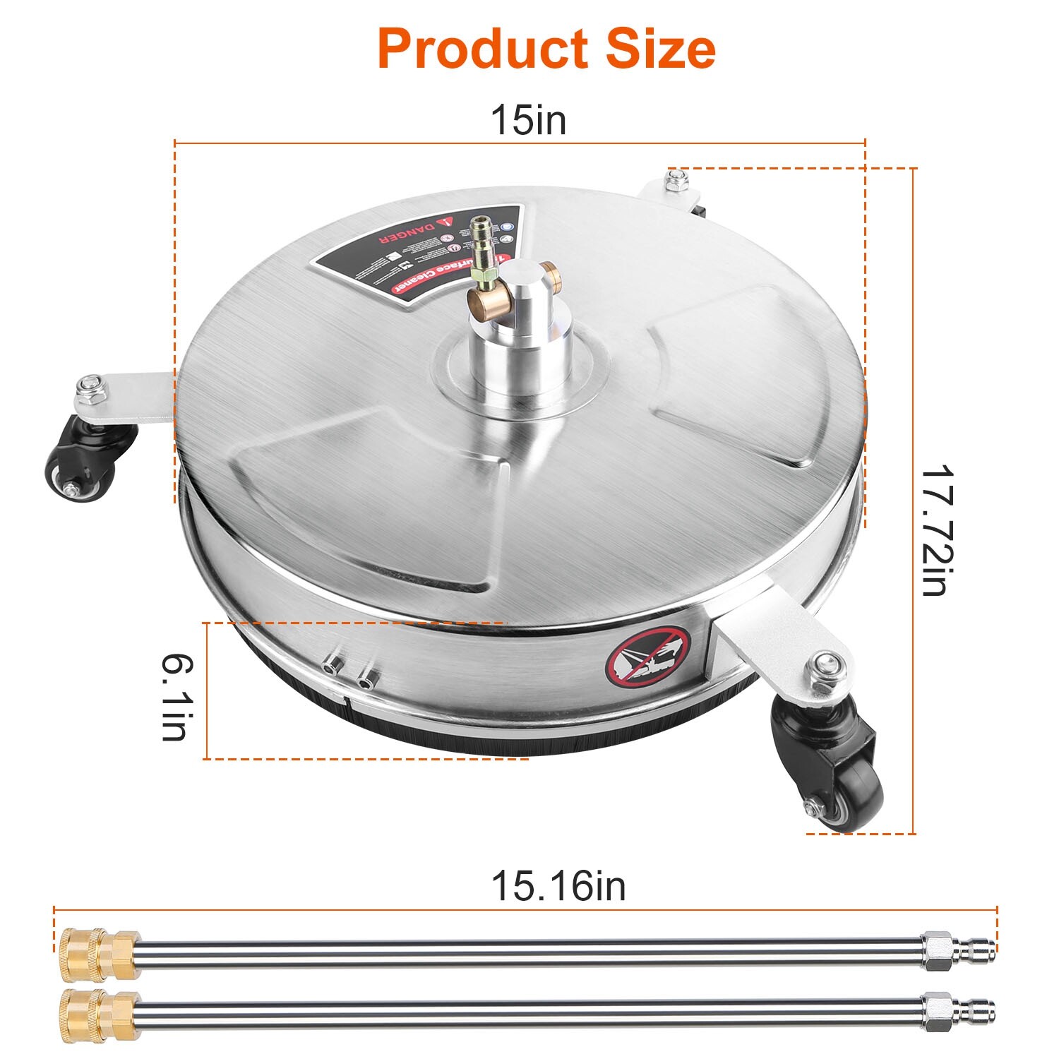 15″ Pressure Washer Surface Cleaner Stainless Steel Disc Power Washer 4000PSI