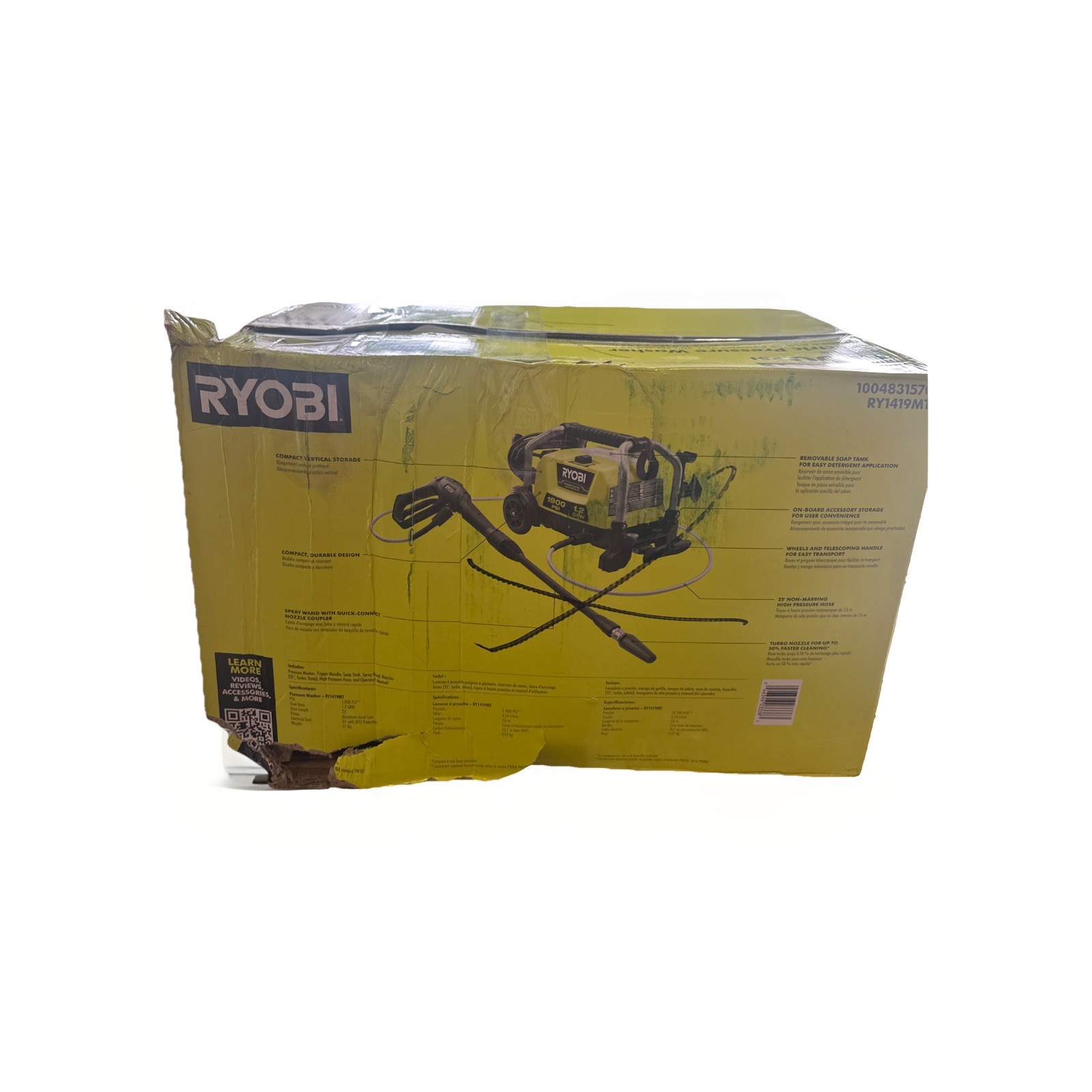 RYOBI 1900 PSI 1.2 GPM ELECTRIC PRESSURE WASHER RY1419MT -OPEN BOX-