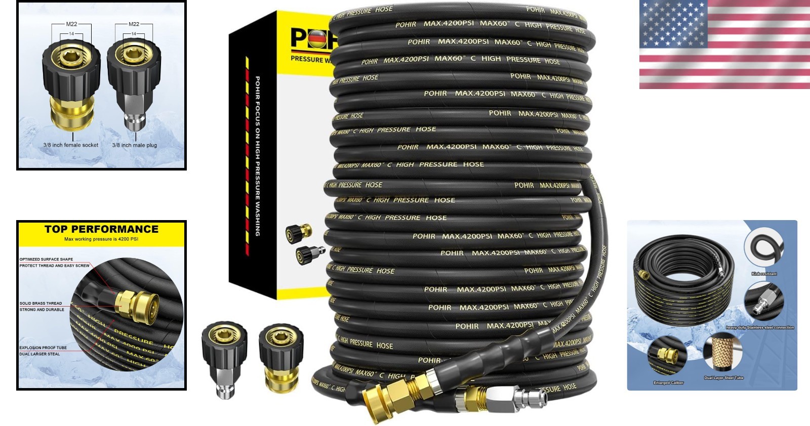 High Pressure Washer Hose 100FT with Quick Connect