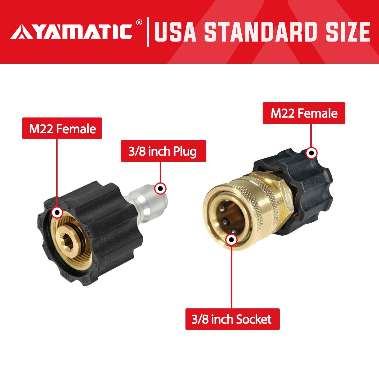 Pressure Washer Quick Connect Kit, M22 Female to 3/8″ Socket and M22 Female t…