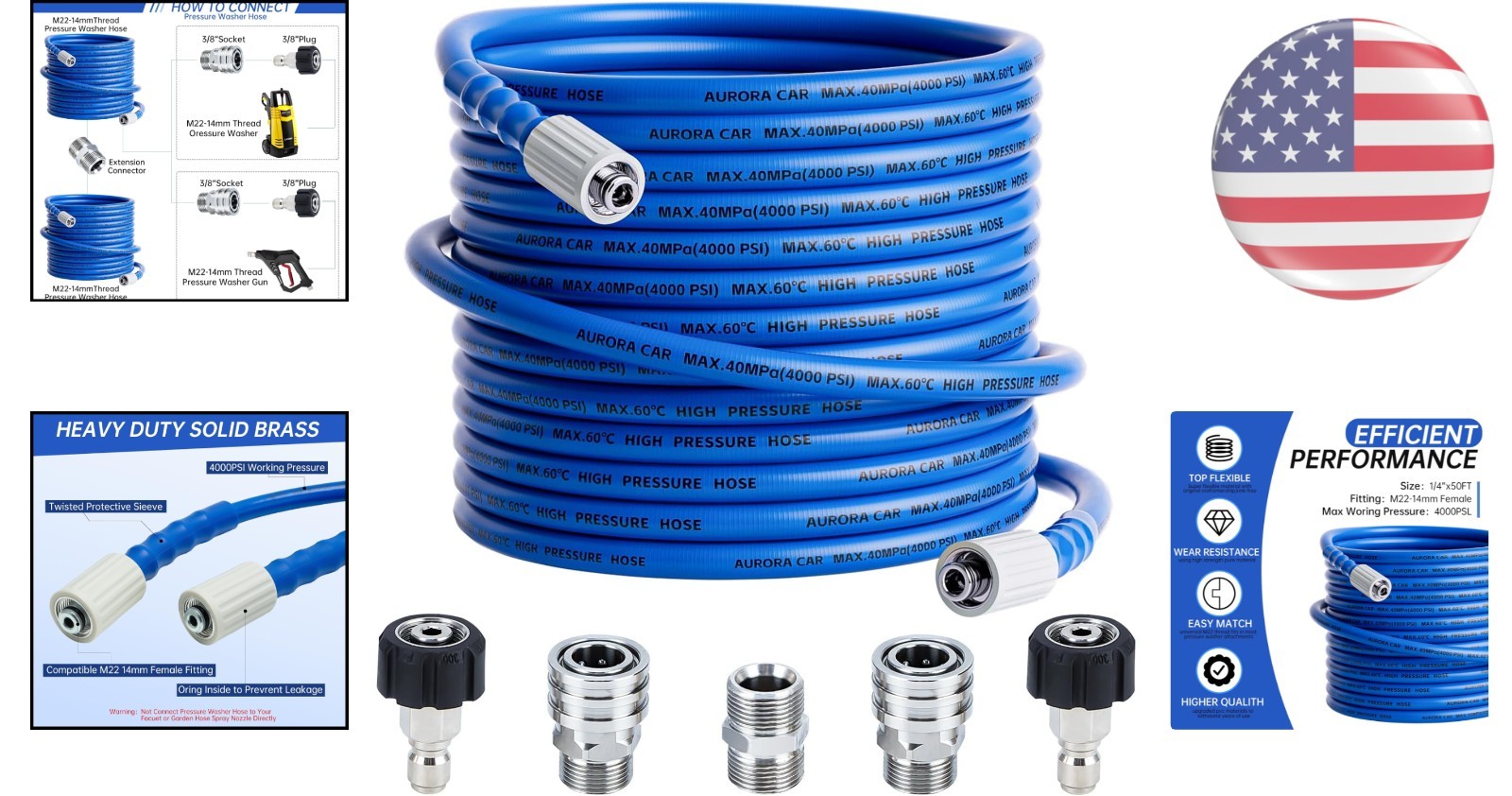 50 FT Synthetic Rubber Pressure Washer Hose – Universal Fit & 4000 PSI