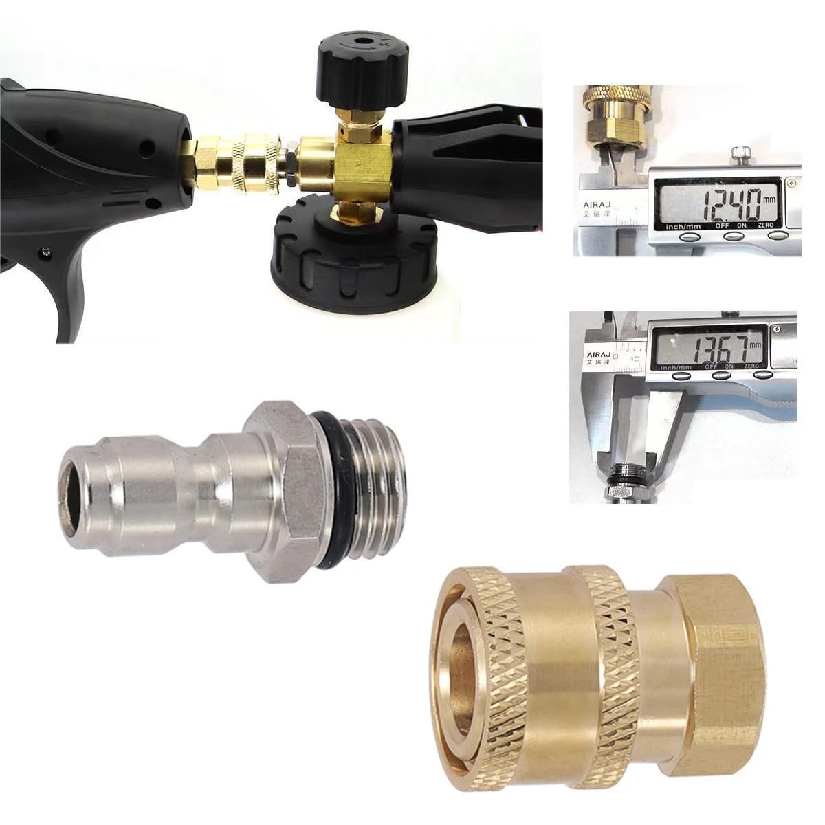 2 Pack Pressure Washer Adapter Set Quick Connect Kit 14mm M14x1.5 to 1/4 Inch…