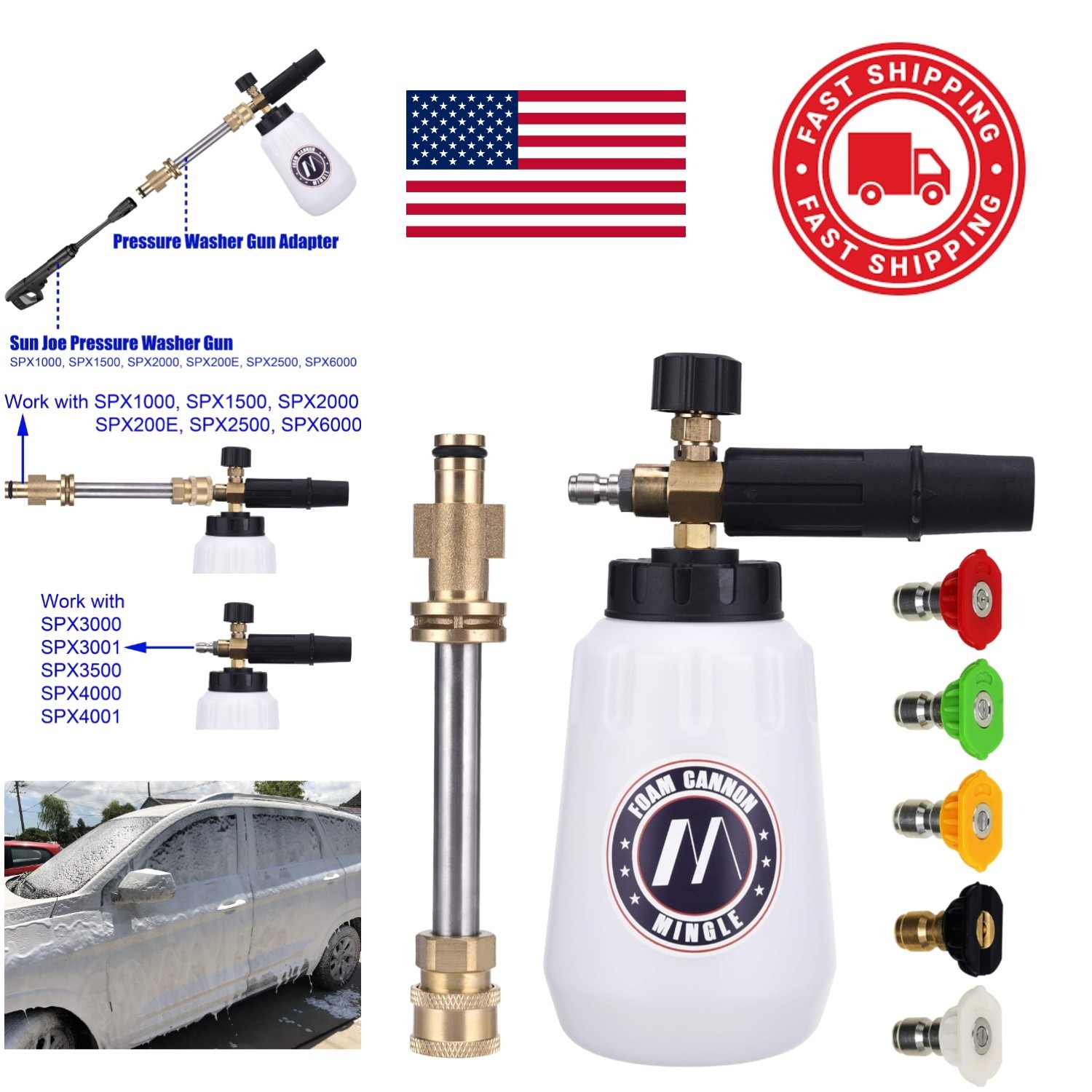 High Pressure Foam Cannon 5.3 GPM Flow Rate Ideal for Car and Motorcycle Washing
