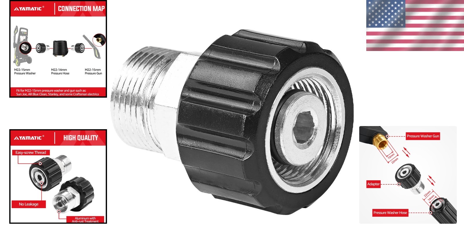 Long-Lasting M22-14mm to M22-15mm Pressure Washer Connector