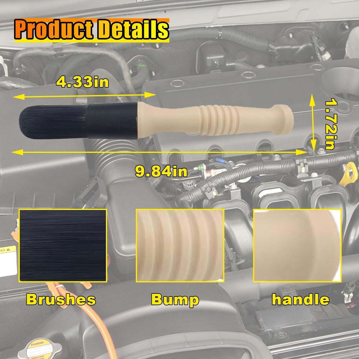 Car Parts Washer Brush, Bullet Head 9.76 x 1.34 x 1.22 inches, Beige