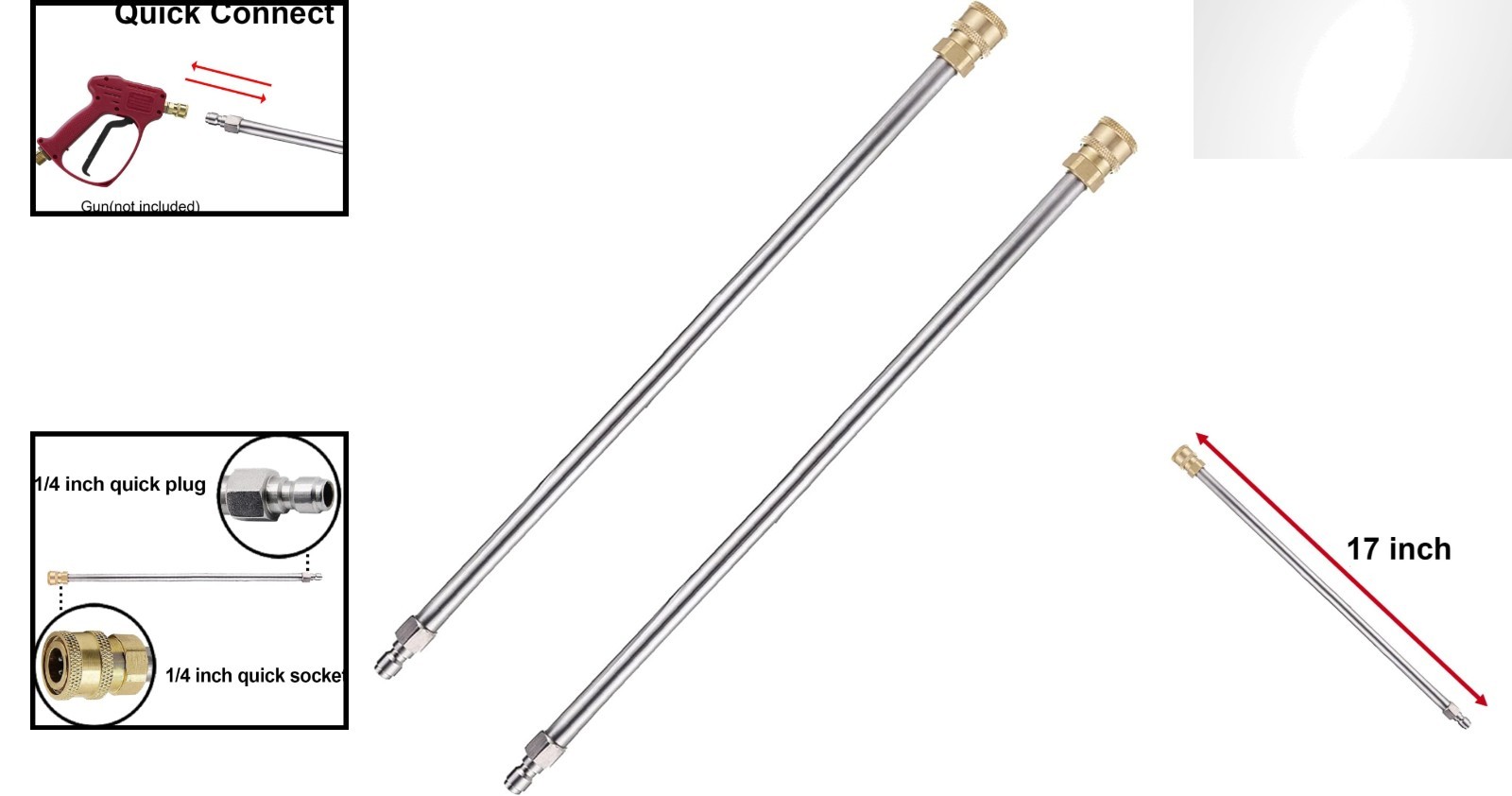 Heavy-Duty 2 Pack 17 Inch Pressure Washer Lance with Quick Connect 4000 PSI