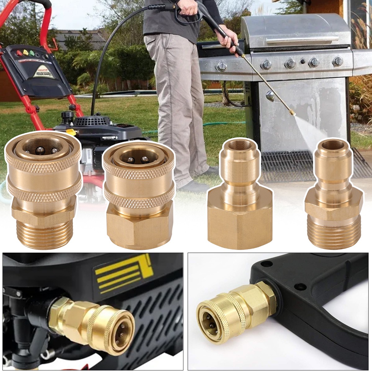 4Pc Pressure Washer Adapter Set Quick Disconnect Kit M22 Swivel to 3/8” Connect
