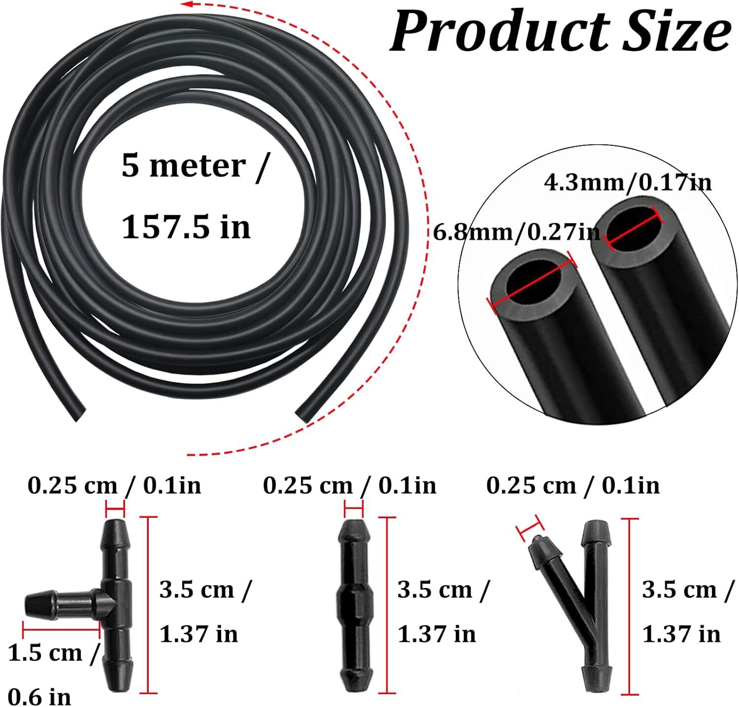 Windshield Washer Hose Kit, 4 Meter Washer Fluid Hose & 12 Pcs Hose Connectors..