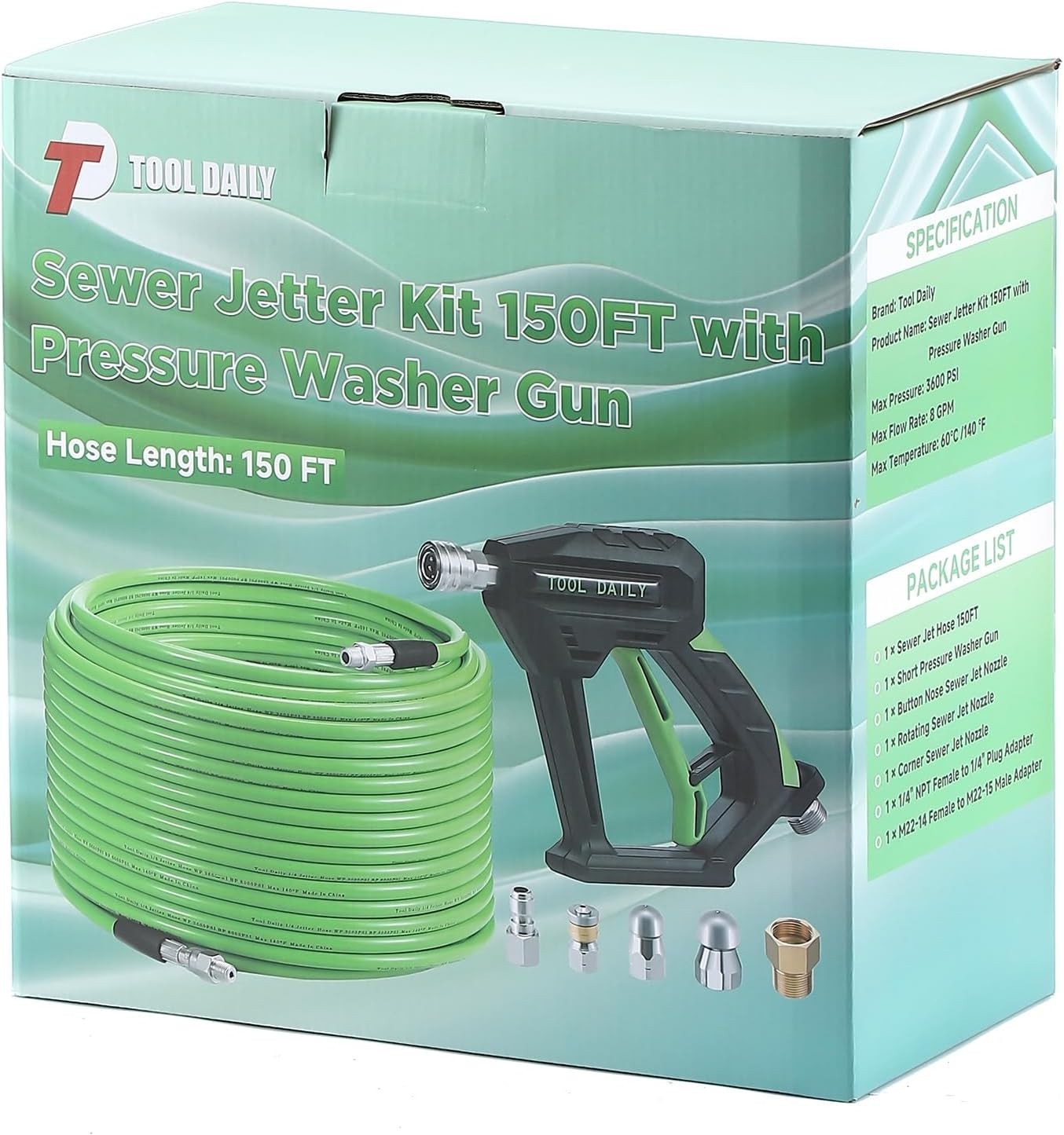 Sewer Jetter Kit for Pressure Washer 150 FT, Short Power Washer Gun, Drain …