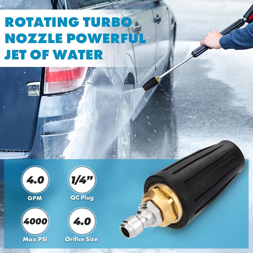 Pressure Washer Tips Turbo Nozzle, 4000 PSI Max, 360°Rotating Spray Turbo 7 nozz