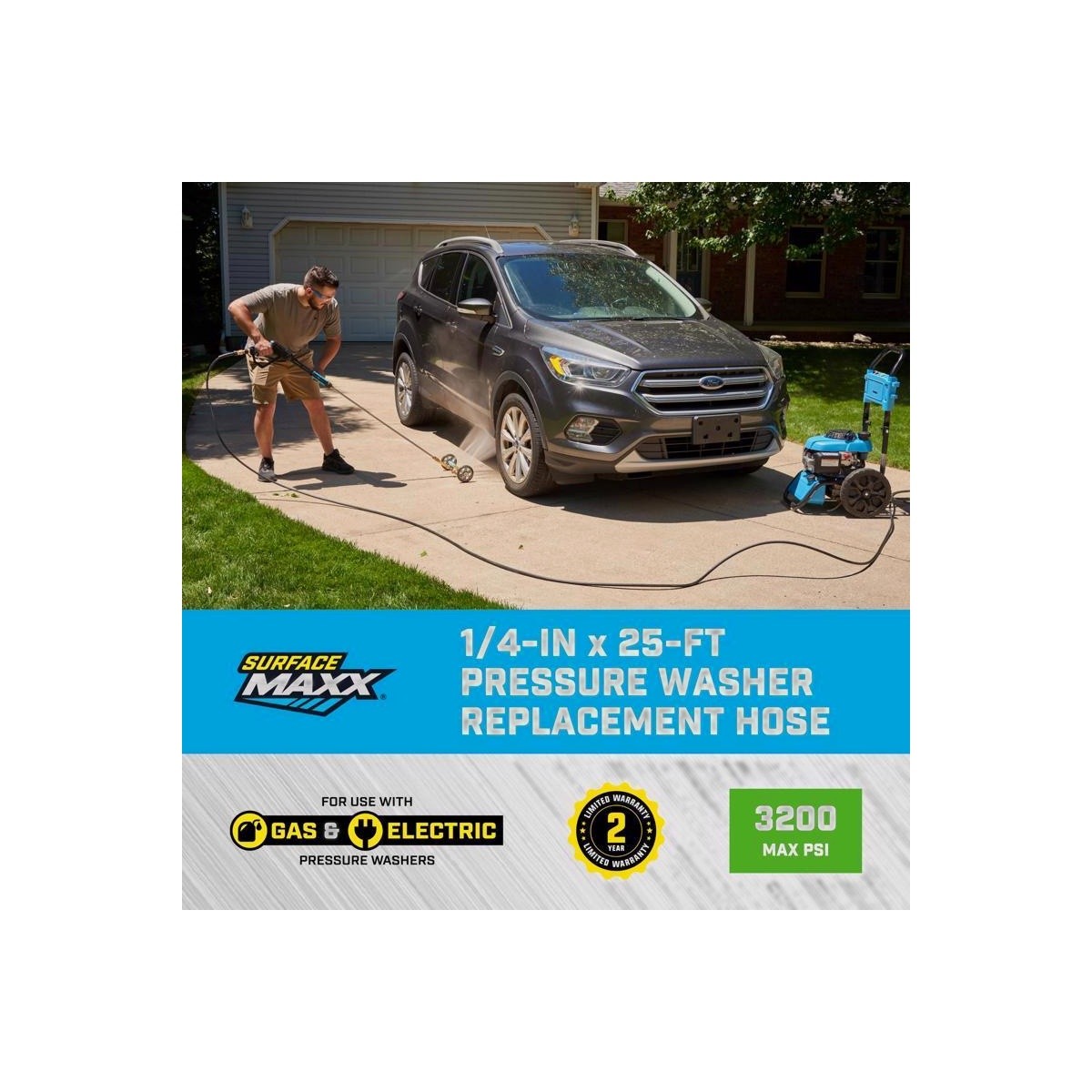 SurfaceMaxx Pressure Washer Hose 1/4in x 25ft M22 SGY-PWA68