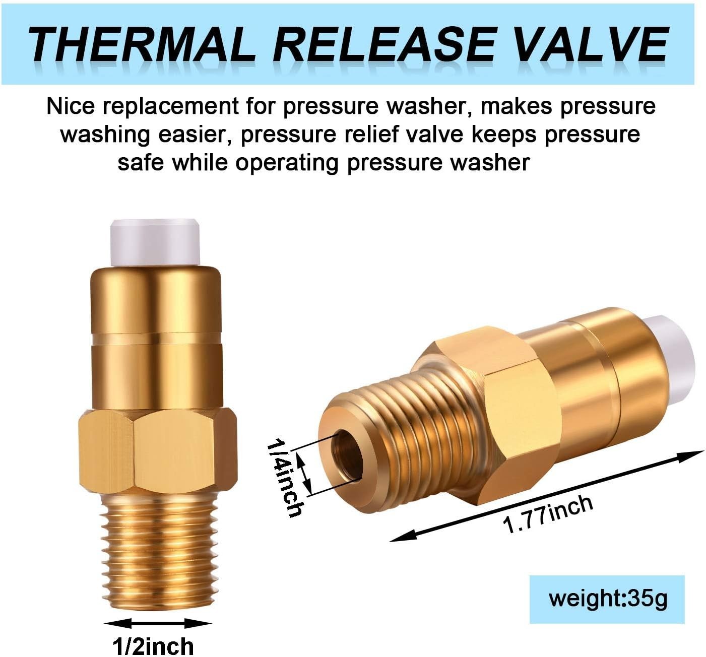 Universal 2 Pcs 1/4 in Brass Thermal Release Valve for Standard Pressure Washers