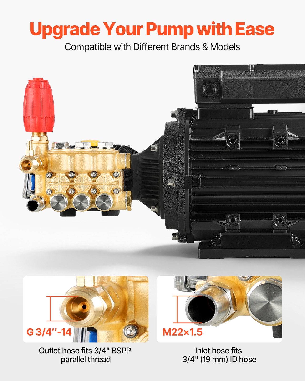 VEVOR Electric Pressure Washer Pump Kit Triplex Power Washer Pump with 5HP Motor