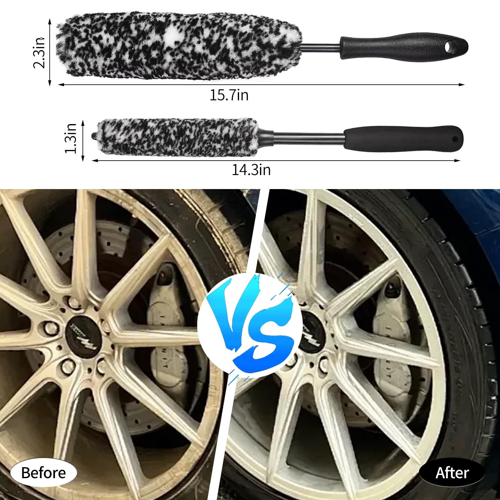 Bendable Wheel Brush Kits Soft Microfiber Cleaner Large, Black