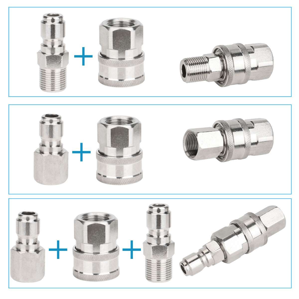 Pressure Washer Hose Connector Adapter Set Quick Connect NPT 3/8 Inch Stainless