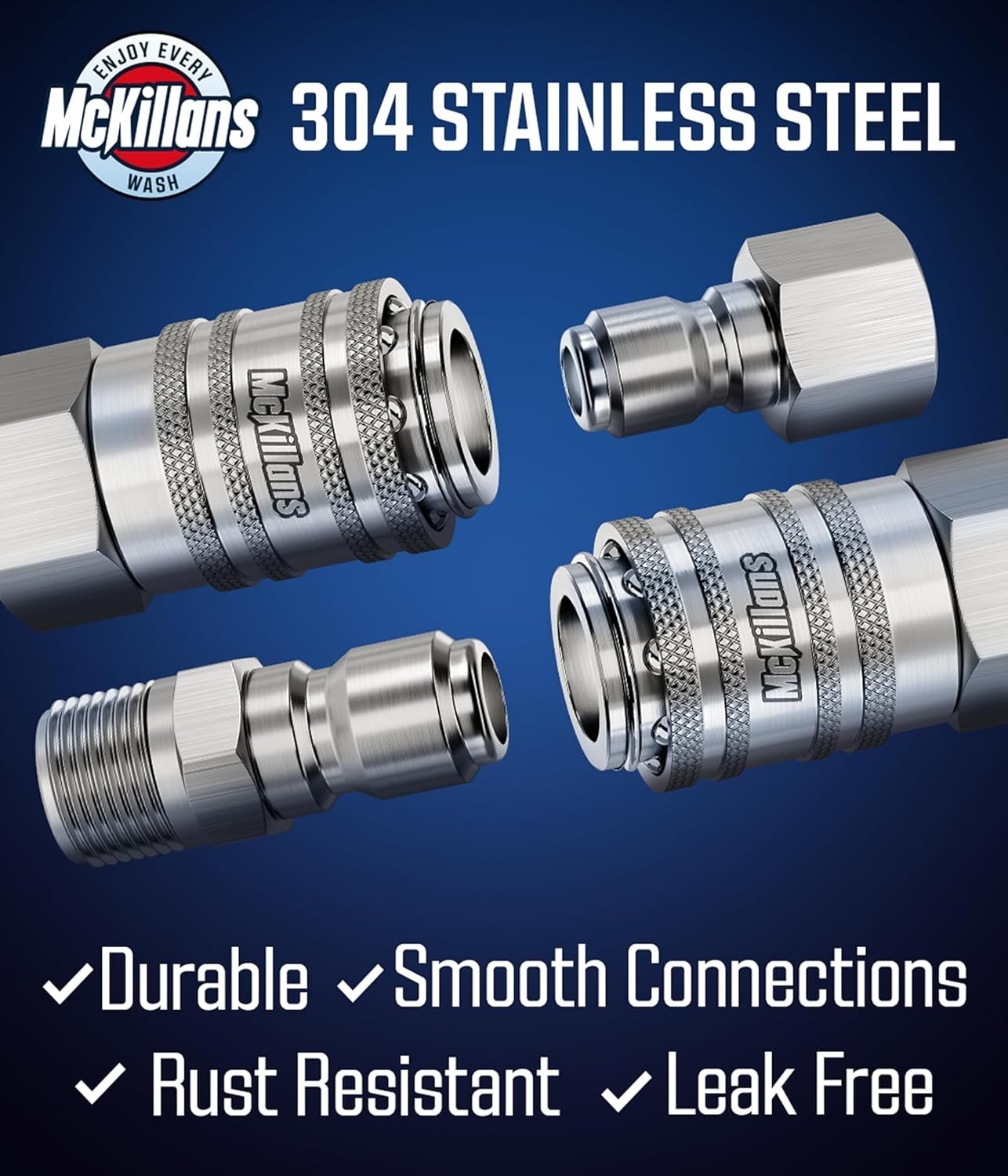McKillans� 3/8″ NPT Automatic Pressure Washer Quick Connect Kit of 4 – Stainl