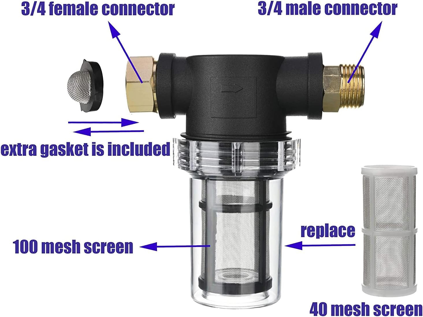 Garden Hose Filter for Pressure Washer Inlet Water, Inline Filter for Sediment,