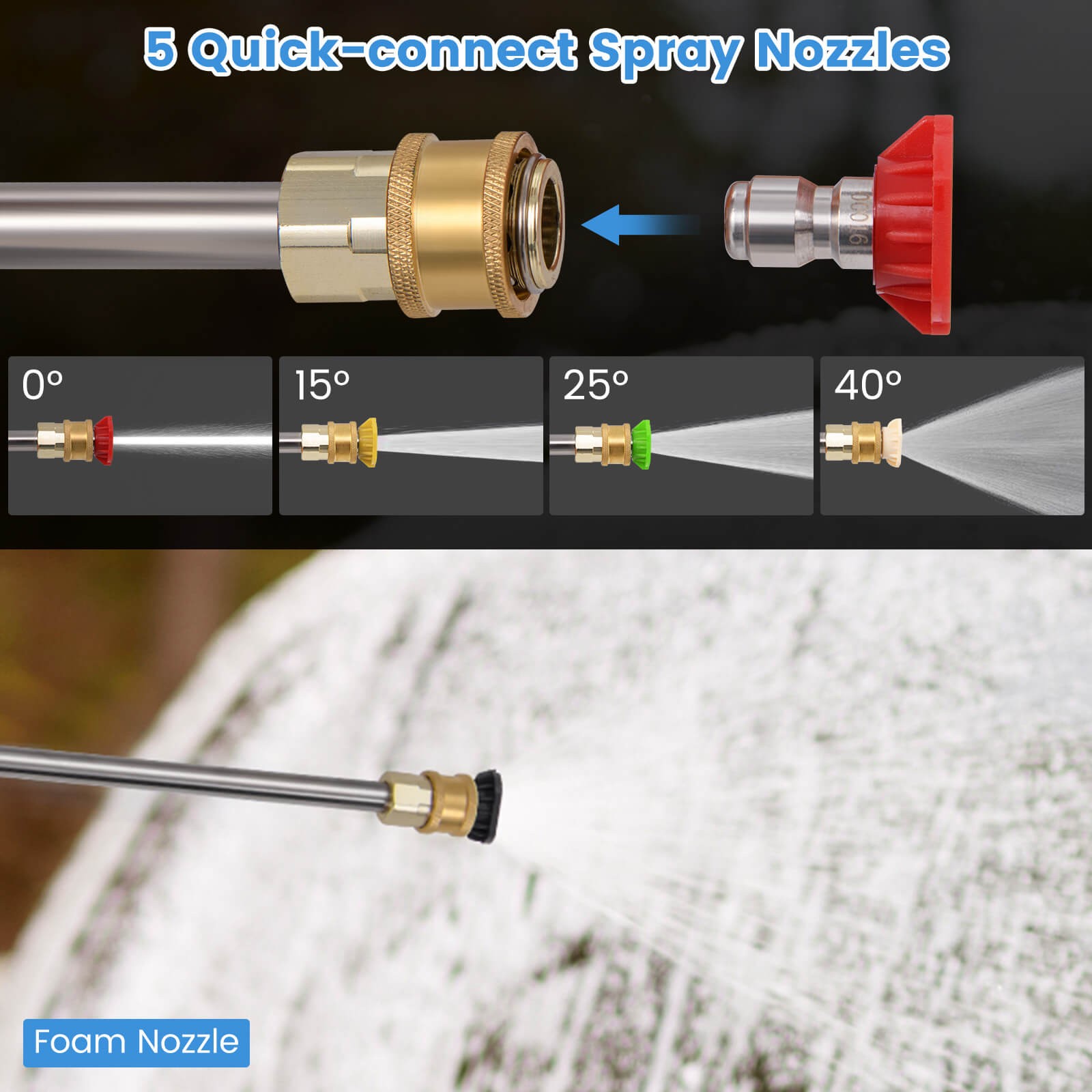 Electric Pressure Washer w/ Wheels 5 Quick Connect Nozzles Soap Bottle spray gun