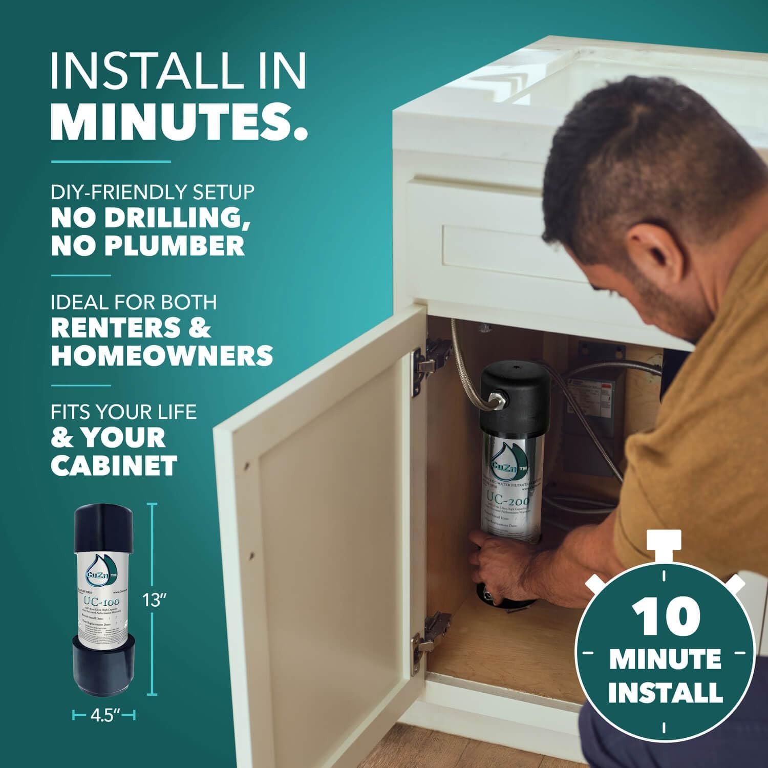 under Sink Water Filter for Sink Faucet, 10K Gallons or 1 Year Filtration Life,