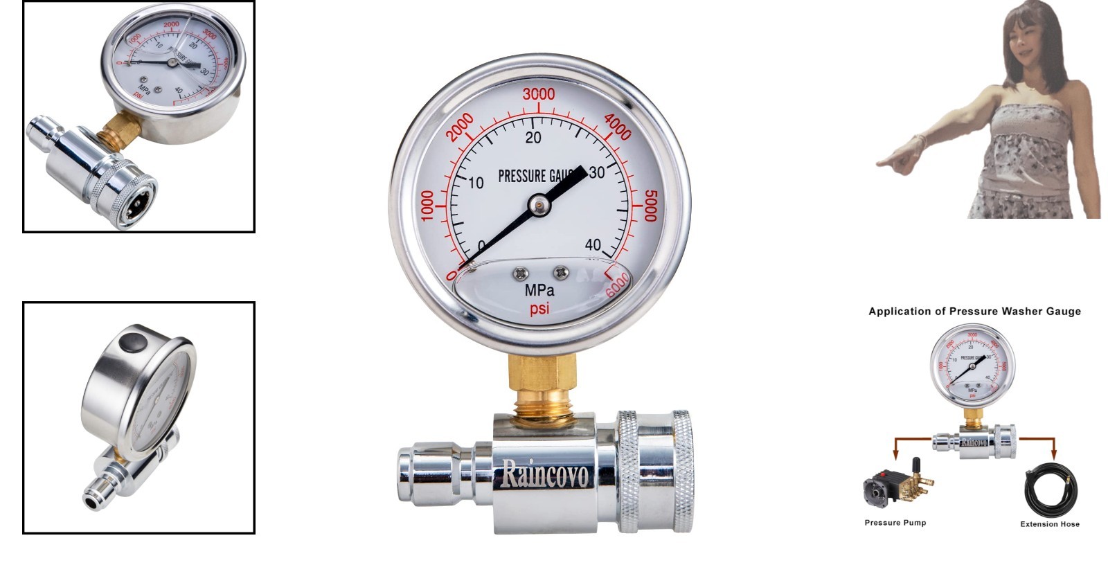 High-Performance 6000 PSI Pressure Washer Gauge – Stainless Steel Durable Design