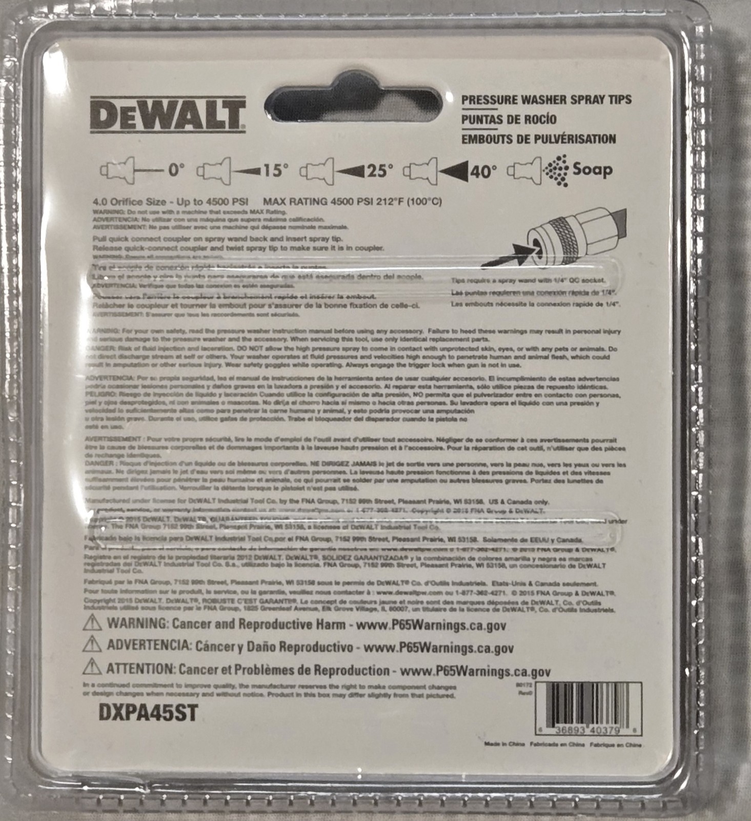 DeWALT DXPA45ST 4500 PSI Quick Connect Pressure Washer Spray Tips