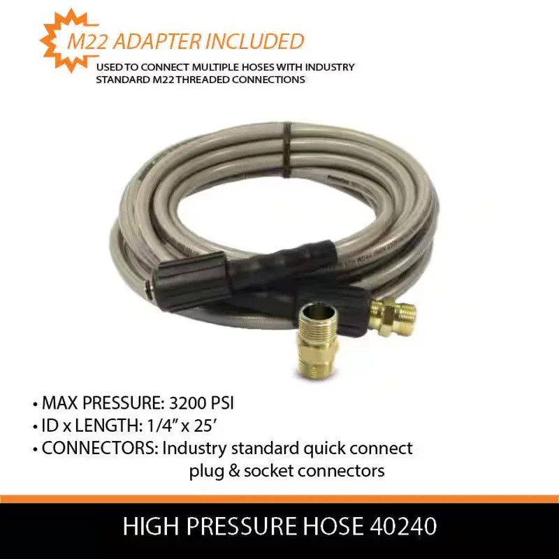 1/4 in. x 25 ft Pressure Washer Hose 3200 PSI M22 for Simpson Ryobi
