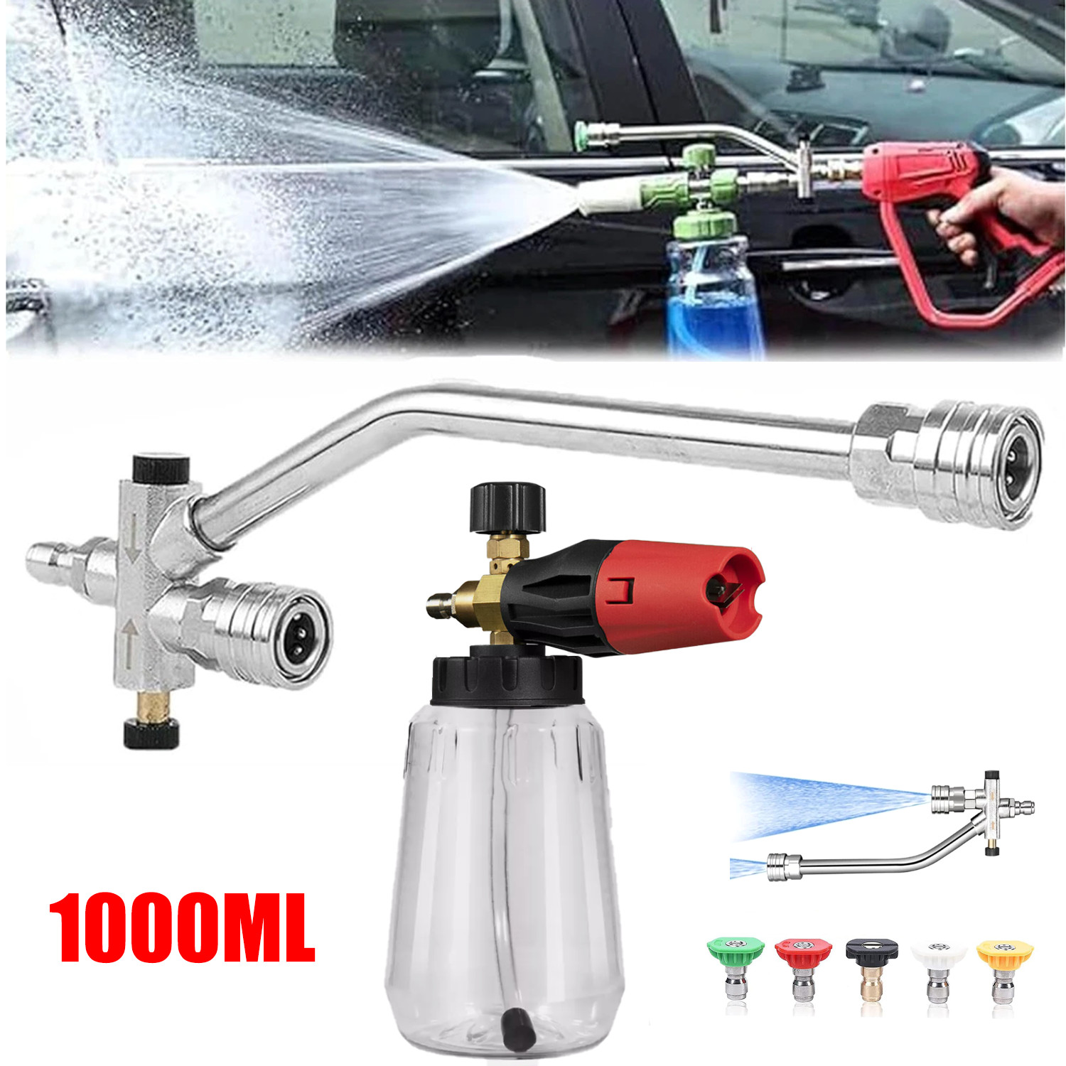 1/4” Pressure Washer Foam Cannon with Dual-Connector Double Tip Attachment USA