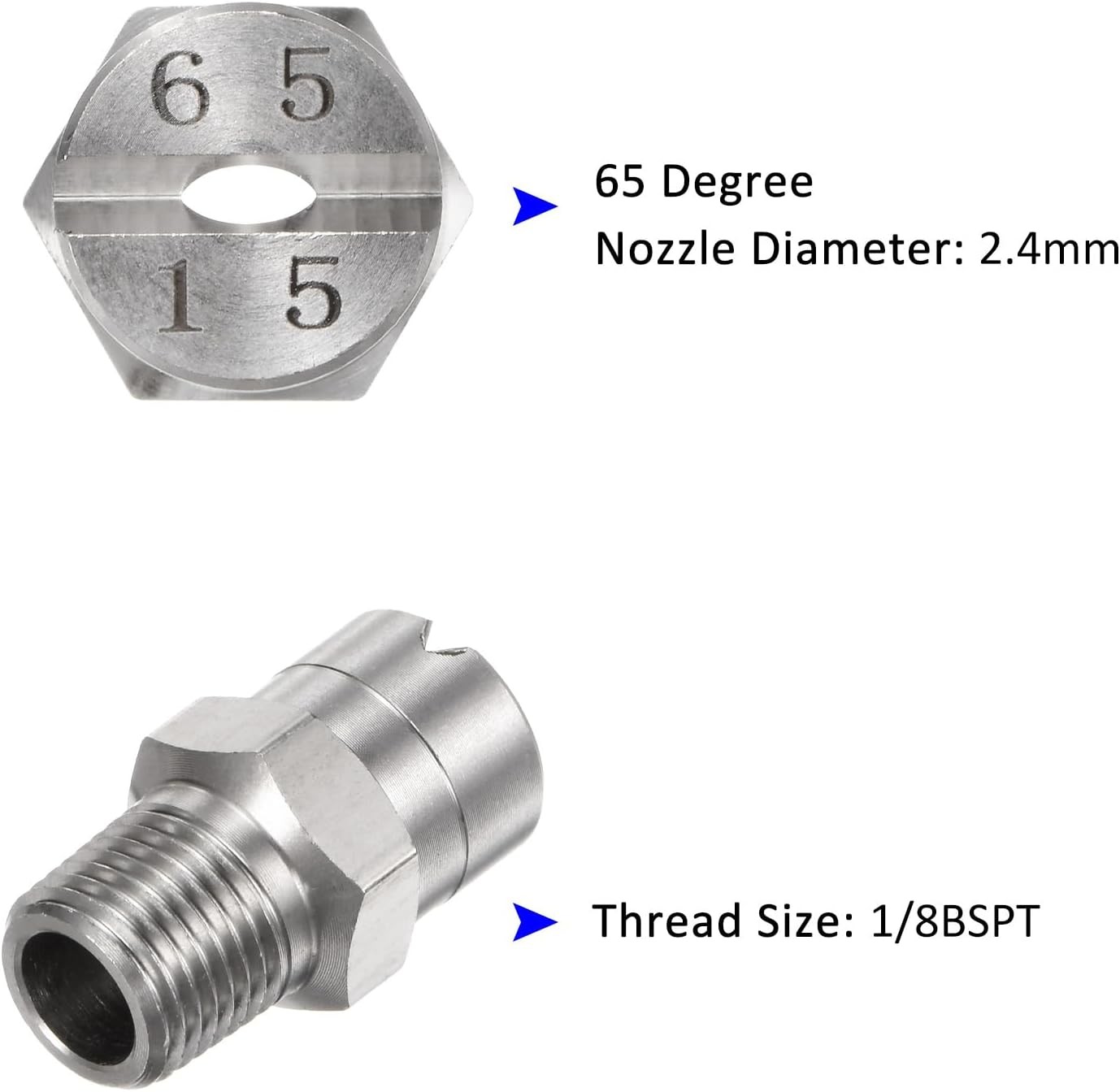 5-Pack Flat Fan Spray Tip 65 Degree 1/8BSPT Male Stainless Steel Pressure