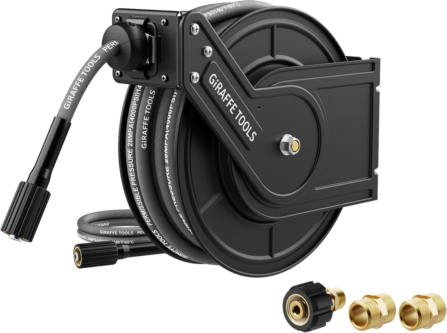 Giraffe Tools Pressure Washer Hose Reel with 60Ft Replaceable Hose, Power Washer