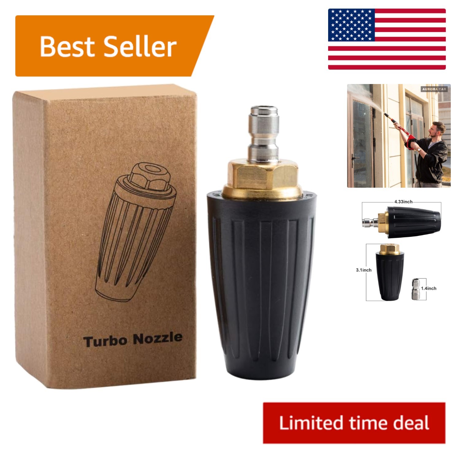 Versatile Pressure Washer Turbo Nozzle with 1/4″ Quick Connect for 4.0 GPM