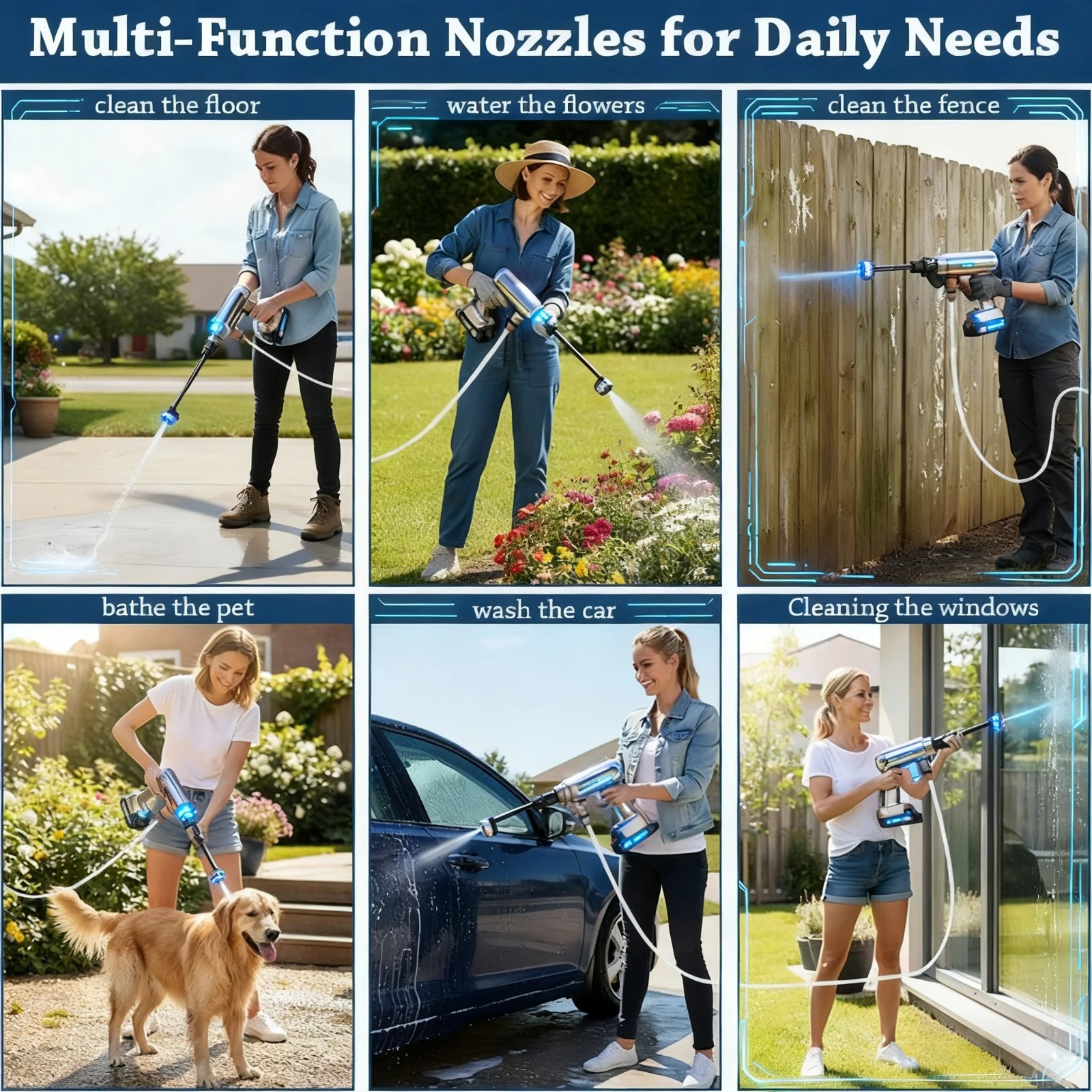 Cordless Pressure Washer Portable Water Spray Gun with 2 Battery