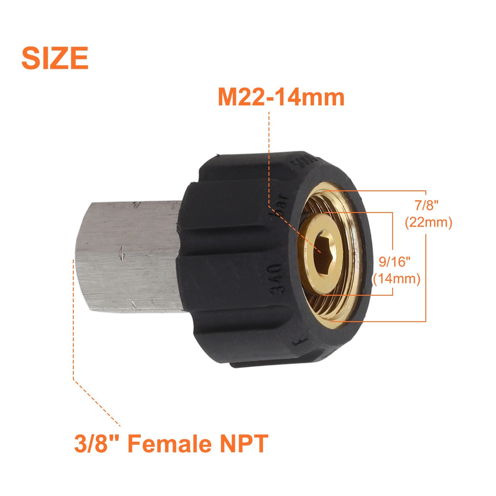 Stainless Steel Fitting for Pressure Cleaner M22 1415mm Female to 3/8 Female