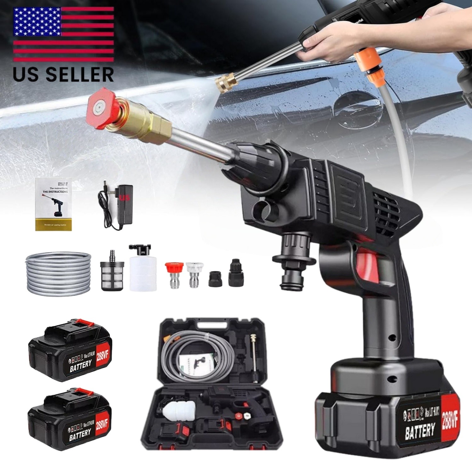 Cordless Electric High Pressure Water Spray Car Gun Portable Washer Cleaner Yard