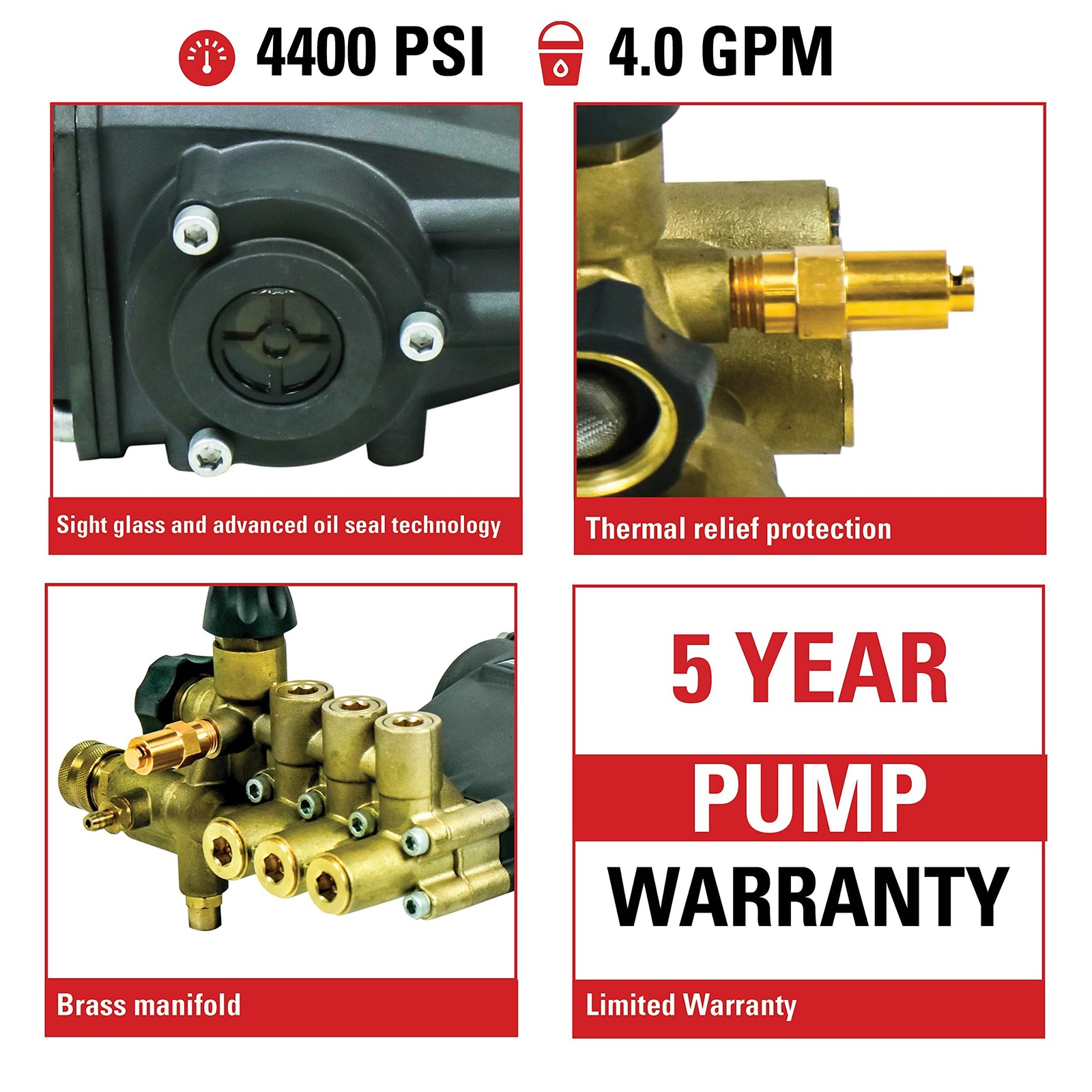 AAA 90034 Horizontal Triplex Plunger Replacement Pressure Washer Pump Kit, 44…