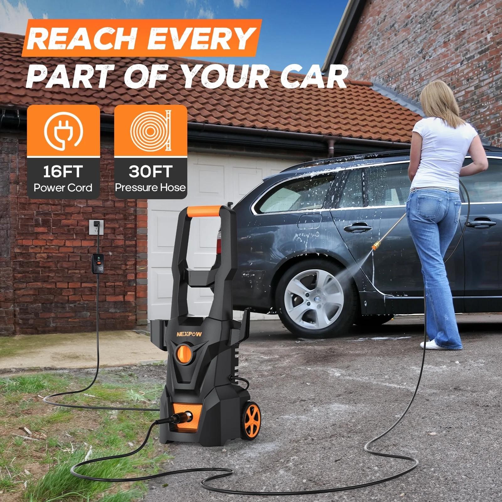 Electric Pressure Washer 4000 Max PSI 2.6 GPM Foam Cannon 4 Quick Nozzles 30FT H