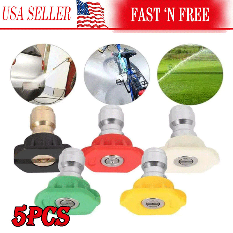 5pcs Pressure Washer Spray Tips Nozzles High Power Kit Quick Connect 1/4″ Set