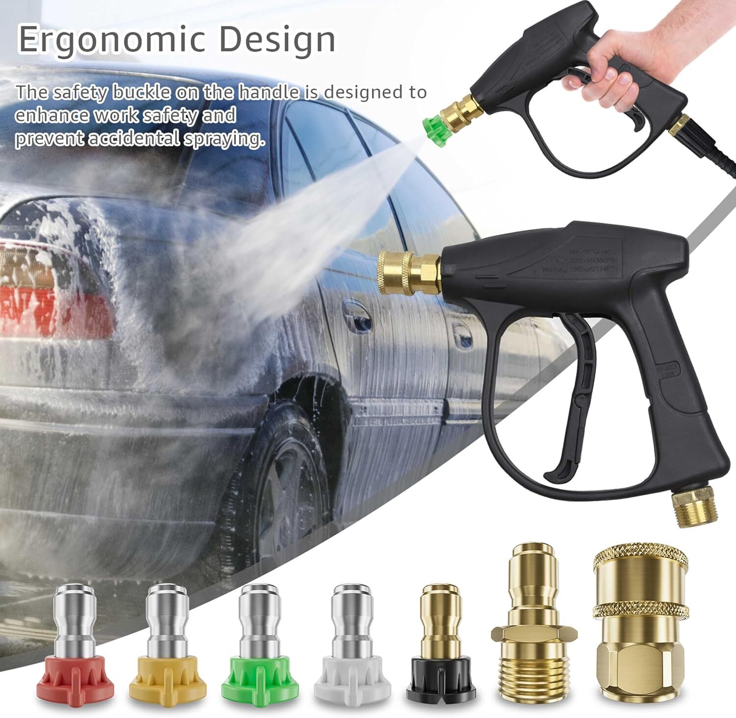 1/4″ High Pressure Washer Gun 4000 PSI Car Wash Foam Spray Short Wand w/5 Nozzle