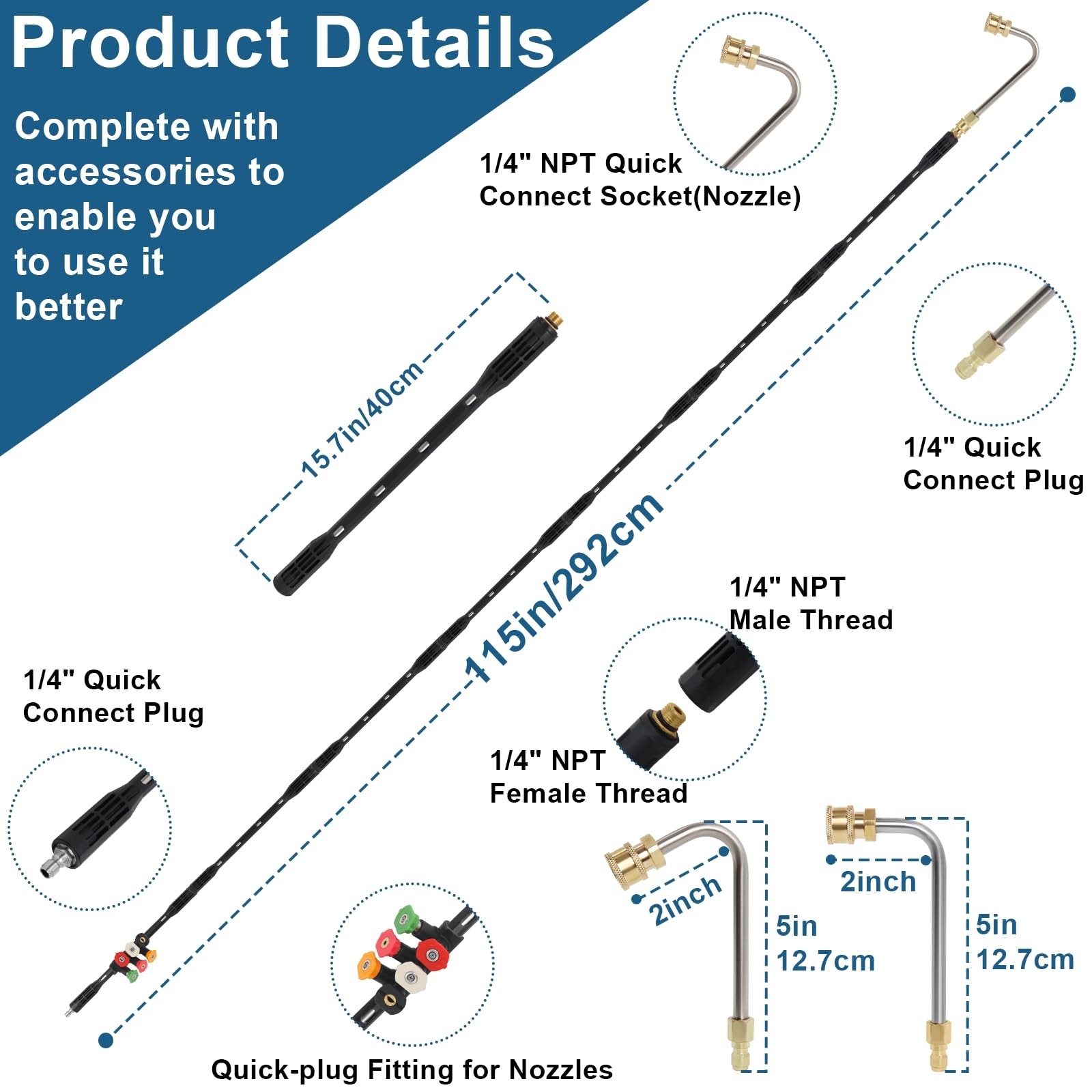Upgraded Pressure Washer Extension Wand,Up to 115in,4000 PSI Gutter Cleaner A…