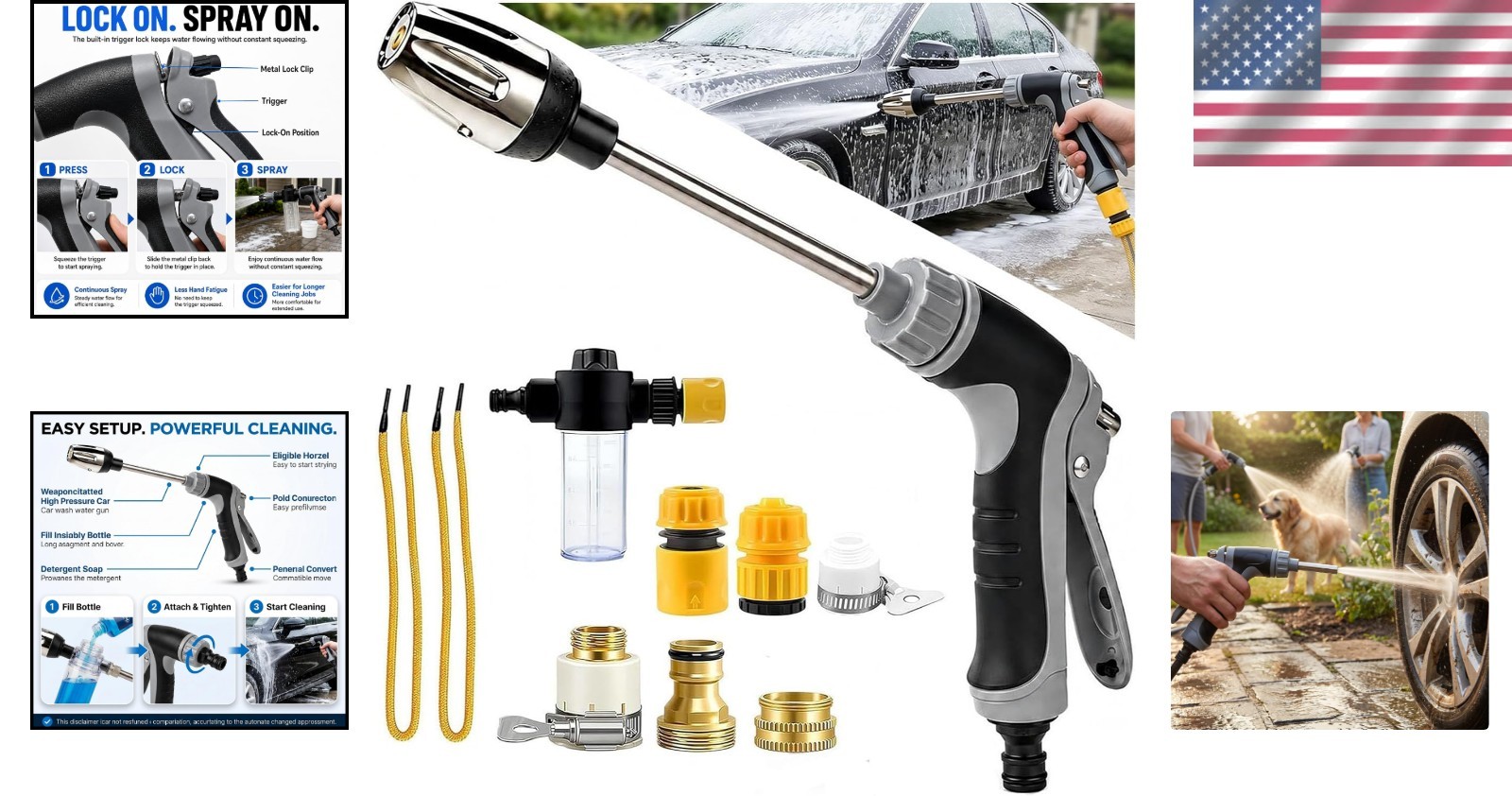 Pressure Washer with Stainless Steel Long Handle, 3 Adjustable Spray Modes, Suit