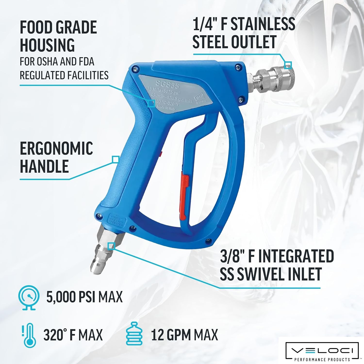 MTM Hydro Acqualine SGS35 Pressure Washer Gun with Stainless Steel, 4000 PSI