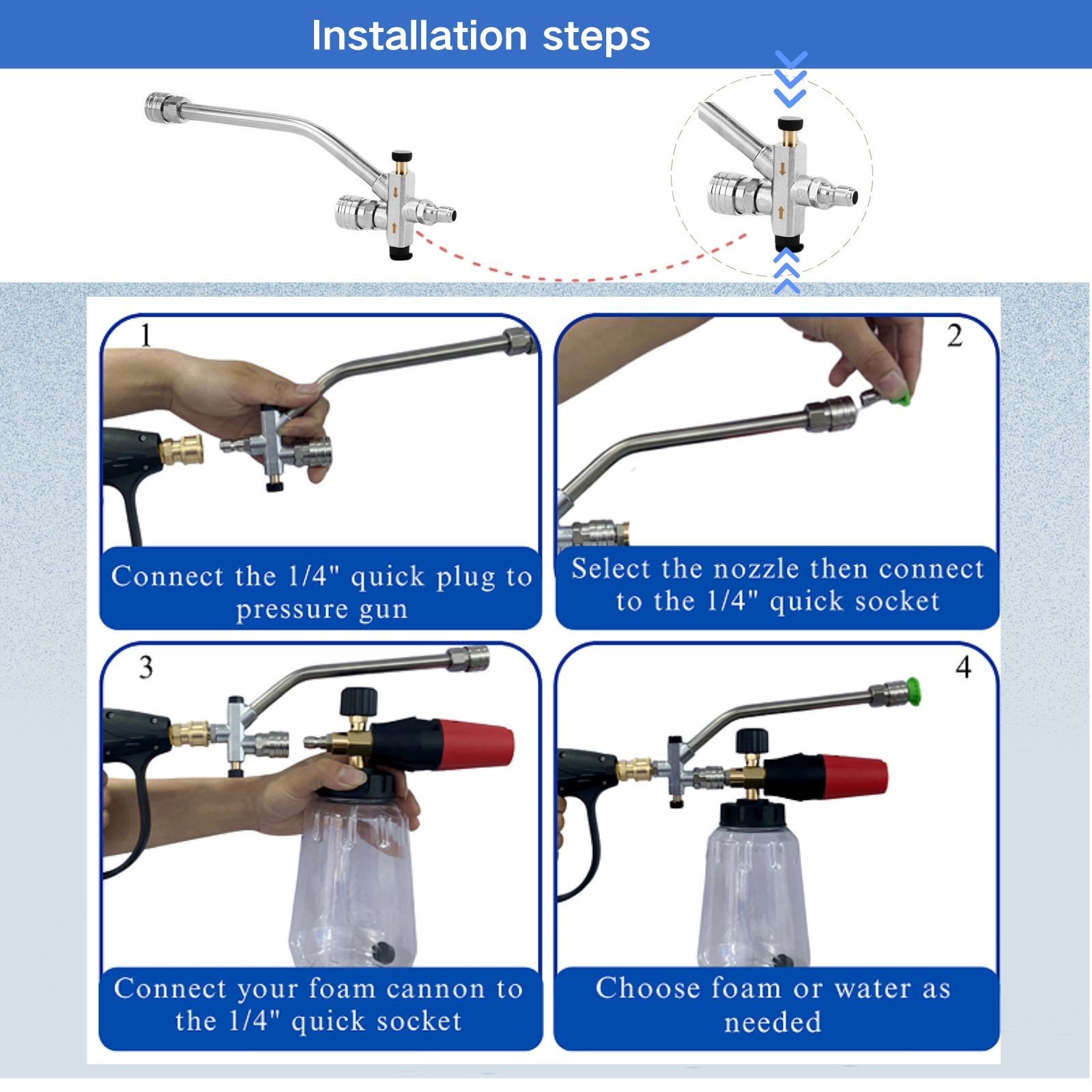 Foam Cannon Dual Connector Double Tip Pressure Washer Attachment with 5 Nozzles