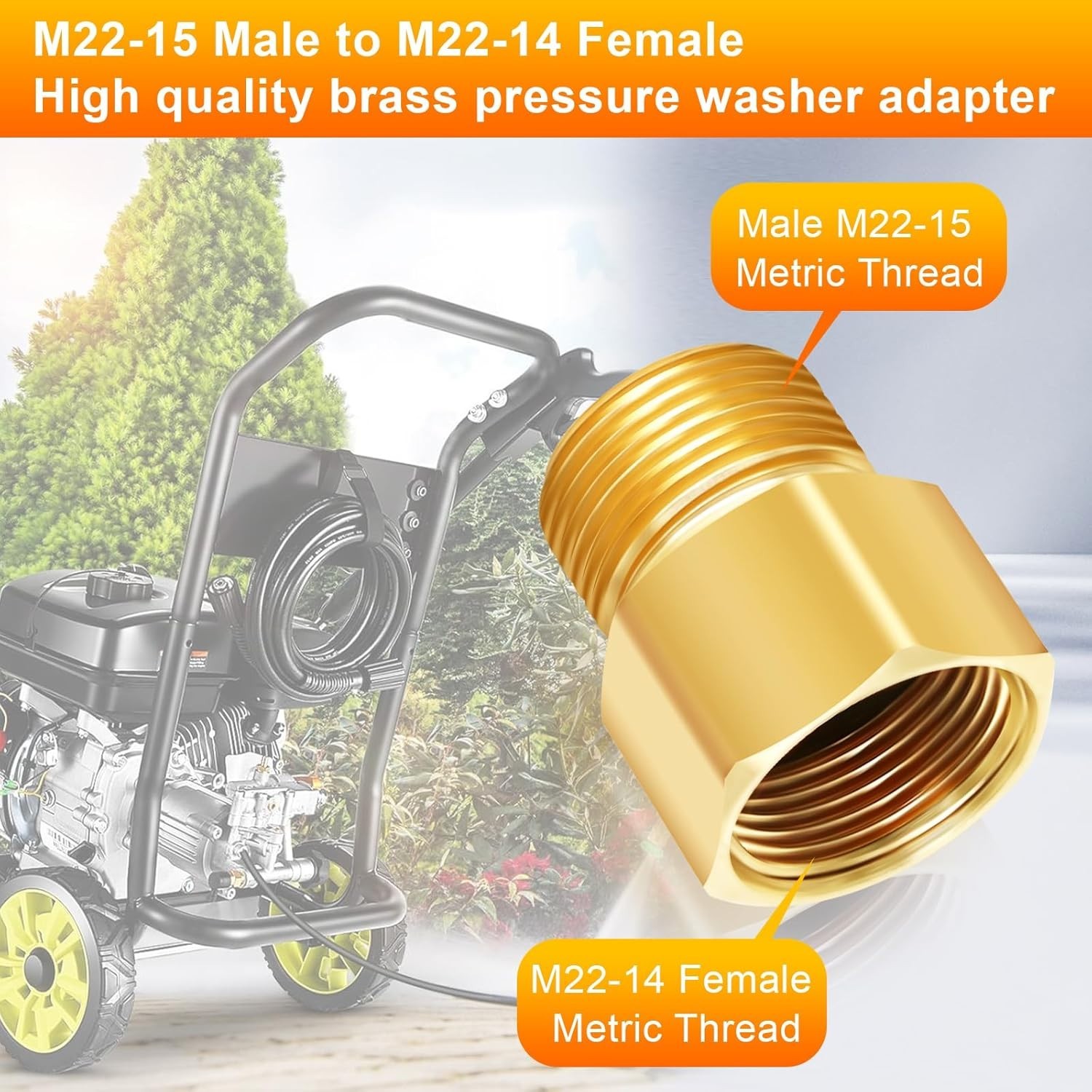 M22 High-Pressure Brass Washer Adapter – 4800 PSI M22-14 to M22-15 Conversion
