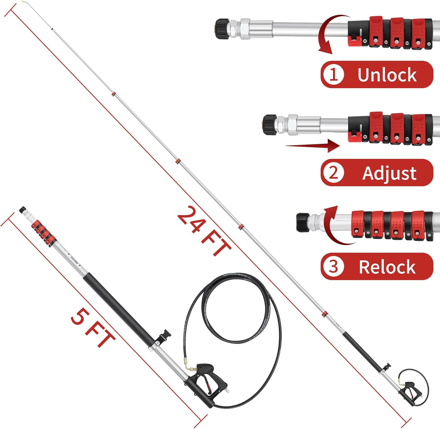 24 FT Gutter Cleaning Tools from the Ground – Telescoping Pressure Washer Wand –