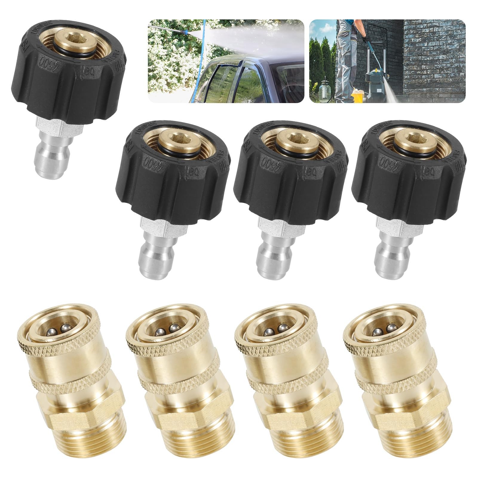 8 PCS 1/4 Inch Pressure Washer Quick Connect Kit Stainless M2214mm 4500 PSI