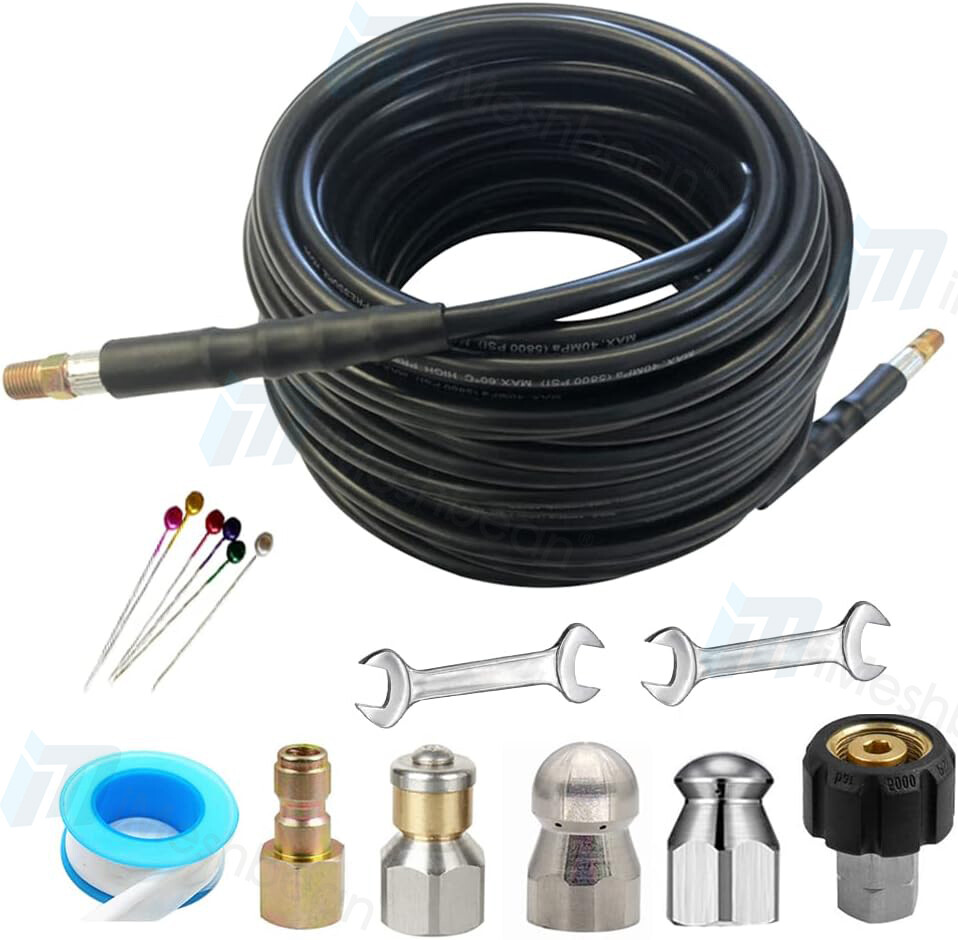 50’/150’/200′ 1/4″ Hose Sewer Line and Drain Jetter Kit w/ Sewer Nozzle&Adapters