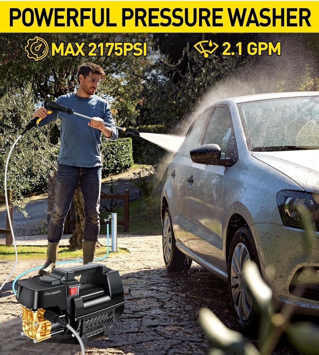 Pircaath Cold Water Corded Electric Pressure Washer 2175 PSI 2.1 GPM Kit